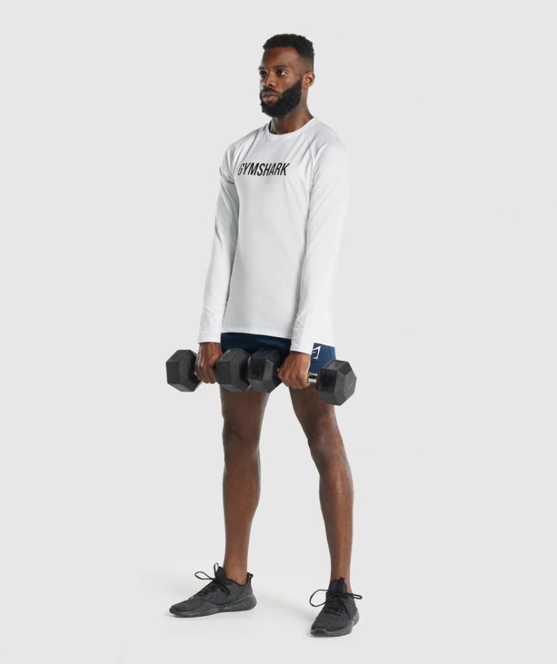 Men's Gymshark Apollo Long Sleeve T-Shirts White | CA 35AN68